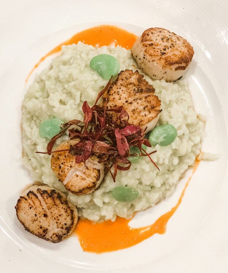corkandcrustrestaurant seared scallops favabean 768x918